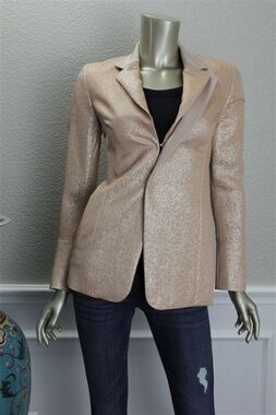$3990 New AKRIS Rose Gold Lame Textured Silk Metallic Shimmer Jacket 14